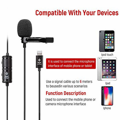 Picture of Microphone kit for iPhone,Lavalier Lapel Microphone Speaker Omnidirectional Audio Video Recording for iPhone X Xr Xs Max 11 Pro 8 8plus 7 7plus 6 6plus/iPad-6M(19.6ft)