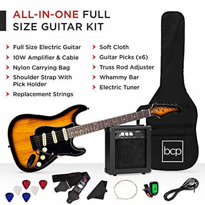 Picture of Best Choice Products 39in Full Size Beginner Electric Guitar Starter Kit w/Case, Strap, 10W Amp, Strings, Pick, Tremolo Bar - Sunburst