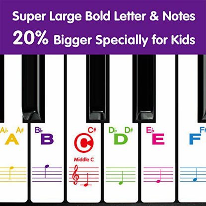 Picture of Piano Stickers for Beginners 88/76/61/54/49/37 Keys - Transparent, Removable, Big Letters Piano Keyboard Stickers - Perfect for Kids, Easy to Install with Cleaning Cloth