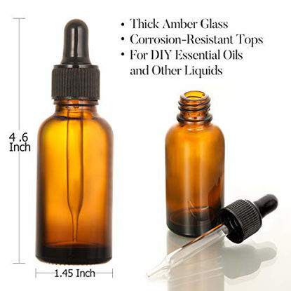 Picture of 12 Pack, 2 oz Glass Dropper Bottle with 3 Stainless Steel Funnels & 1 Long Glass Dropper - 60ml Amber Glass Tincture Bottles with Eye Droppers for Essential Oils, Liquids - Leakproof Travel Bottles