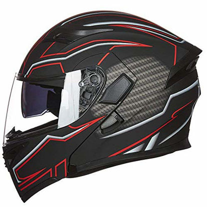 Picture of ILM Motorcycle Dual Visor Flip up Modular Full Face Helmet DOT 6 Colors (S, BLACK RED)