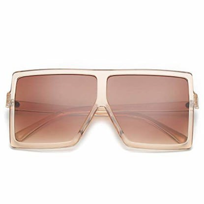 Picture of GRFISIA Square Oversized Sunglasses for Women Men Flat Top Fashion Shades (clear orange/tea lens, 2.56)