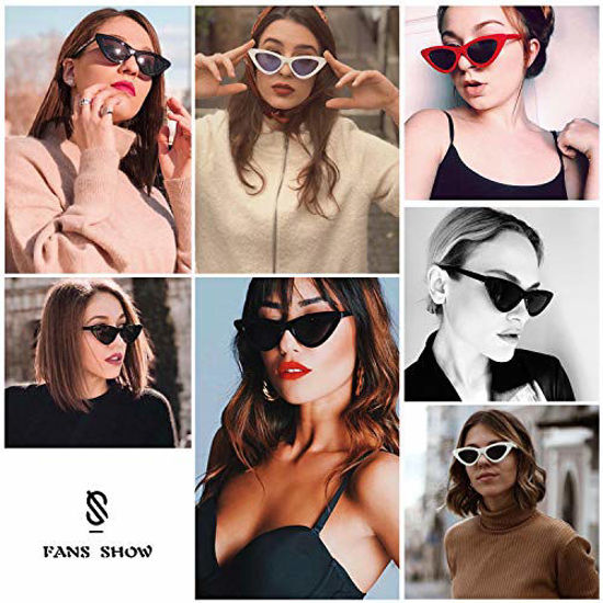 Retro Vintage Narrow Cat Eye Sunglasses for Women Clout Goggles Plastic Frame, White / Grey