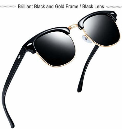 Picture of Joopin Polarized Semi Rimless Sunglasses Women Men Sun Glasses UV Protection (Gloss Black+Shiny Black)