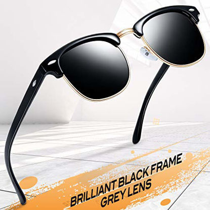 Picture of Joopin Square Semi Rimless Sunglasses Women Men Polarized Sun Glasses UV Protection (Gloss Black+Retro Blue)