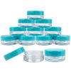 Picture of (Quantity: 50 Pieces) Beauticom 3G/3ML Round Clear Jars with Teal Sky Blue Lids for Scrubs, Oils, Toner, Salves, Creams, Lotions, Makeup Samples, Lip Balms - BPA Free