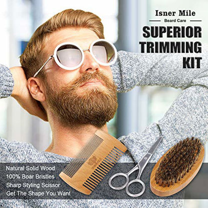 Picture of Isner Mile Beard Kit for Men, Grooming & Trimming Tool Complete Set with Shampoo Wash, Beard Care Growth Oil, Balm, Brush, Comb, Scissors & Storage Bag, Perfect Gifts for Him Man Dad Father Boyfriend