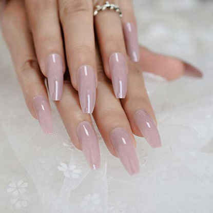 Picture of CoolNail 24pcs Finished Light Purple Pink Coffin Ballerina Press on False Nail UV Gel Acrylic Fake Faux Nails with Glue Sticker