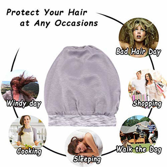 GetUSCart- Sleep Slap Night Cap Women Satin Silk Hair Wrap for Sleeping, Adjustable Gray Satin Lined Curly Hair Covers Bonnet Head Scarf Cute Stay On Slouchy Beanie, Gifts for Women GetUSCart- Sleep Slap Night Cap Women Satin Silk Hair Wrap for Sleeping, Adjustable Gray Satin Lined Curly Hair Covers Bonnet Head Scarf Cute Stay On Slouchy Beanie, Gifts for Women