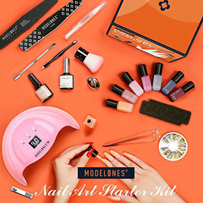 Picture of Modelones Gel Nail Polish Kit with 48W Nail Lamp - 7 Red Nude Colors Gel Nail Polish Set, No Wipe Base Top Coat, Nail Primer, Nail Art Decorations, Manicure Tools, DIY Starter Kit Ideal Gift for Her