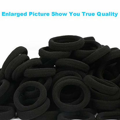 Picture of 100PCS Black Seamless Baby Hair Ties - Girls Cotton Hair Bands - Tiny Kids Elastics Ponytail Holders for Baby Toddlers Girls Kids, 1 Inch in Diameter, Black, by Nspring