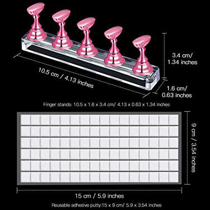 Picture of 2 Set Acrylic Nail Art Practice Stands Magnetic Nail Tips Holders Training Fingernail Display Stands DIY Nail Crystal Holders and 96 Pieces White Reusable Adhesive Putty (Metal Rose Pink)