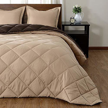 Picture of downluxe Lightweight Solid Comforter Set (Queen) with 2 Pillow Shams - 3-Piece Set - Brown and Tan - Down Alternative Reversible Comforter