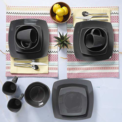 Picture of Gibson Soho Lounge 16-Piece Square Reactive Glaze Dinnerware Set, Grey - 97558.16RM
