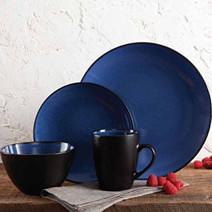 Picture of Gibson Elite Soho Lounge Round Reactive Glaze Stoneware Dinnerware Set, Service for Four (16pcs), Blue/Black