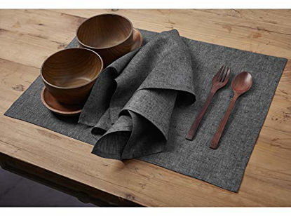 Picture of Solino Home Pure Linen Placemats - Charcoal Grey, 14 x 19 Inch Set of 4 Athena - 100% Pure Linen Natural Fabric - Handcrafted Machine Washable