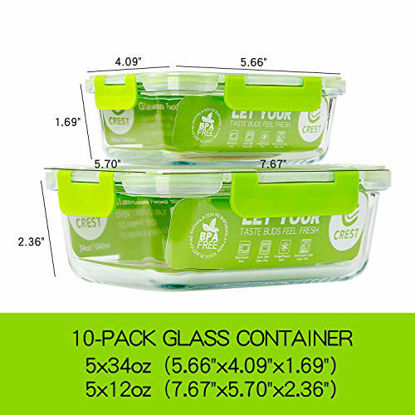 Picture of C CREST Glass Containers for Food Storage with Lids, [10-Pack] Meal Prep Containers for Kitchen, Home Use, BPA Free