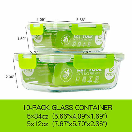 Picture of C CREST Glass Containers for Food Storage with Lids, [10-Pack] Meal Prep Containers for Kitchen, Home Use, BPA Free