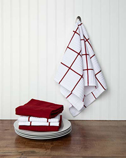 GetUSCart- Sticky Toffee Cotton Terry Kitchen Dish Towel, 4 Pack, 28 in x  16 in, Red Check