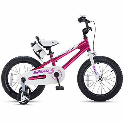 Picture of RoyalBaby Kids Bike Boys Girls Freestyle BMX Bicycle with Training Wheels Kickstand Gifts for Children Bikes 16 Inch Fuchsia