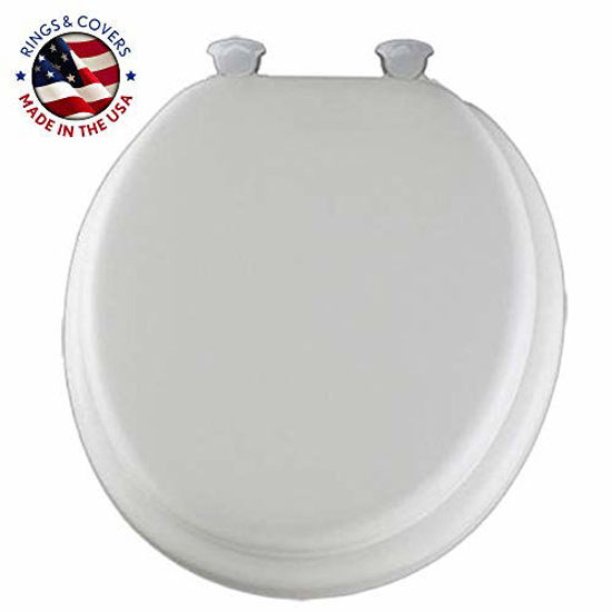 Whi... ELONGATED MAYFAIR Soft Toilet Seat Easily Remove Padded with Wood Core 