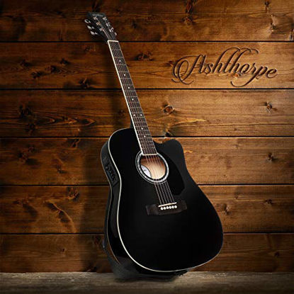 Picture of Ashthorpe Full-Size Cutaway Thinline Acoustic-Electric Guitar Package - Premium Tonewoods - Black