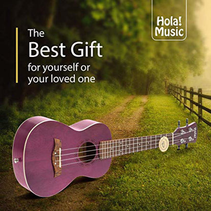 Picture of Concert Ukulele Bundle, Deluxe Series by Hola! Music (Model HM-124PP+), Bundle Includes: 24 Inch Mahogany Ukulele with Aquila Nylgut Strings Installed, Padded Gig Bag, Strap and Picks - Purple