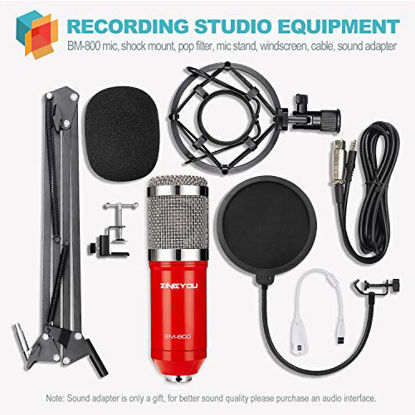 Picture of ZINGYOU Condenser Microphone Bundle, BM-800 PC Microphone Professional Cardioid Studio Mic Set with Mic Suspension Scissor Arm, Shock Mount and Pop Filter for Studio Recording & Broadcasting (Aurora R