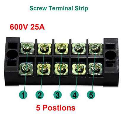 Picture of 10pcs (5 Sets) 5 Positions Dual Row 600V 25A Screw Terminal Strip Blocks with Cover + 400V 25A 5 Positions Pre-Insulated Terminals Barrier Strip (Black & Red) by MILAPEAK