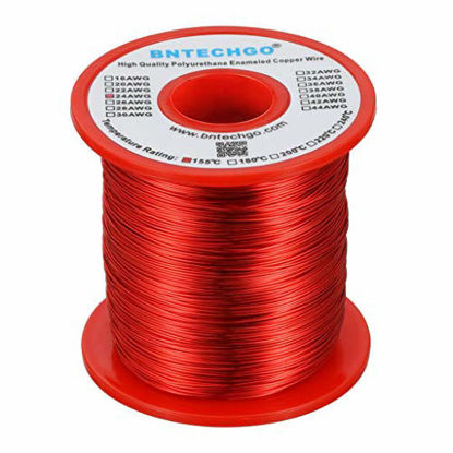 Picture of BNTECHGO 24 AWG Magnet Wire - Enameled Copper Wire - Enameled Magnet Winding Wire - 1.0 lb - 0.0197" Diameter 1 Spool Coil Red Temperature Rating 155 Widely Used for Transformers Inductors