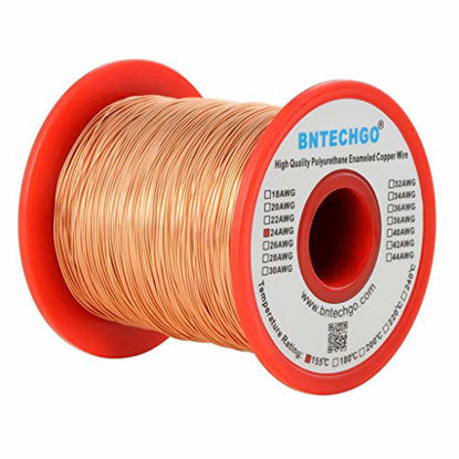 Picture of BNTECHGO 24 AWG Magnet Wire - Enameled Copper Wire - Enameled Magnet Winding Wire - 1.0 lb - 0.0197" Diameter 1 Spool Coil Natural Temperature Rating 155 Widely Used for Transformers Inductors