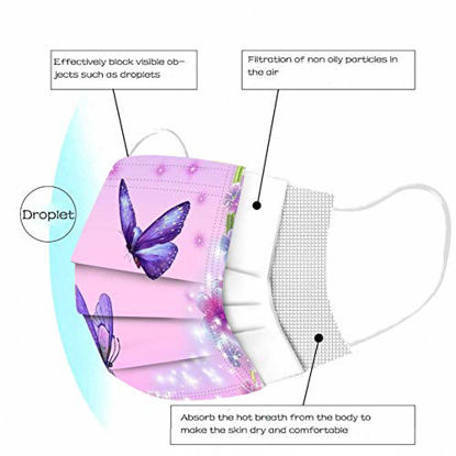 Picture of 50PC Disposable Face Masks For Adults Women Men With Designs Cute Butterfly Print Face Masks Full Face Cover Protections (C)