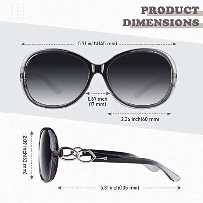Picture of Polarized Sunglasses for Women Womens Sun Glasses Fashion Oversized Shades UV Protection Retro Designer Luxury Eyewear Transparent Black Frame Gradient Grey Lens SUNIER S85