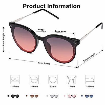 Picture of SOJOS Retro Round Sunglasses for Women Oversized Mirrored Glasses DOLPHIN SJ2068 with Black Frame/Gradient Grey&Red Lens