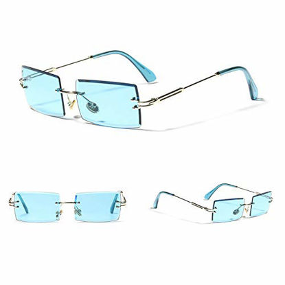 Picture of MINCL/Fashion Small Rectangle Sunglasses Women Ultralight Candy Color Rimless Ocean Sun Glasses (2pcs-purple&Ocean blue)