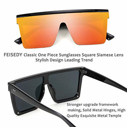 Picture of FEISEDY Fashion Siamese Lens Sunglasses Women Men Succinct Square Style UV400 B2470 (RED Mirrored, 60)
