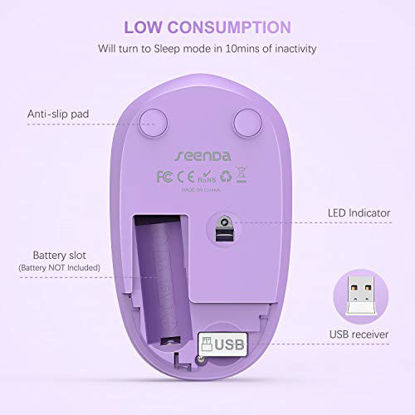 Picture of Wireless Mouse, 2.4G Noiseless Mouse with USB Receiver - seenda Portable Computer Mice Cordless Mouse for PC, Tablet, Laptop - Purple