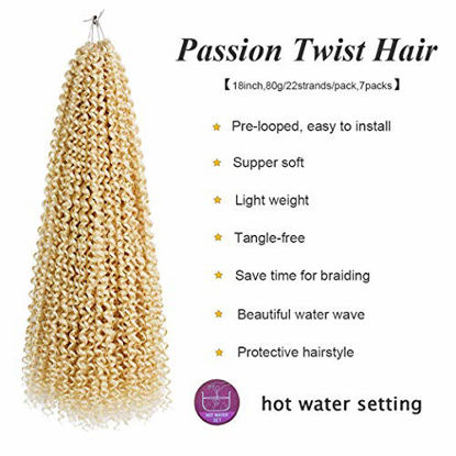 Picture of 7 Packs Passion Twist Hair 18 Inch Water Wave Synthetic Braids for Passion Twist Crochet Braiding Hair Goddess Locs Long Bohemian Locs Hair (22Strands/Pack, 613#)