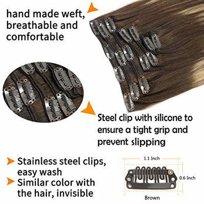 Picture of GOO GOO Hair Extensions Clip in Human Hair Ombre Chocolate Brown to Honey Blonde 14 Inch 120g 7pcs Remy Clip in Hair Extensions Real Natural Hair Straight Thick Hair