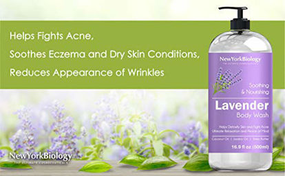 Picture of New York Biology Lavender Body Wash - Acne and Eczema Body Wash - Moisturizing and Hydrating Body Cleanser - Helps Restore and Cleanse Skin - Relaxing and Soothing Bath Wash - 16 oz
