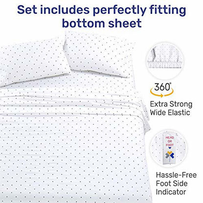 Picture of 400-Thread-Count 100% Pure Cotton Sheets - 4-Piece Navy Blue Polka Dot Cal King Sheet Set Long-Staple Combed Cotton Bed Sheets Hotel Quality Fits Mattress 16'' Deep Pocket Soft Sateen Weave