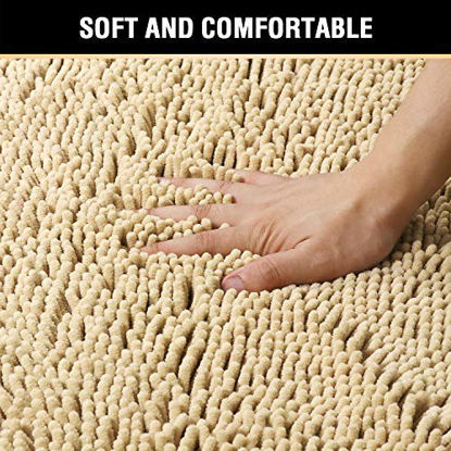 Picture of Bath Mats for Bathroom Non Slip Luxury Chenille Ultra Soft Bath Rugs 24x36 Absorbent Non Skid Shaggy Rugs Washable Dry Fast Plush Area Carpet Mats for Indoor, Bath Room, Tub - Beige