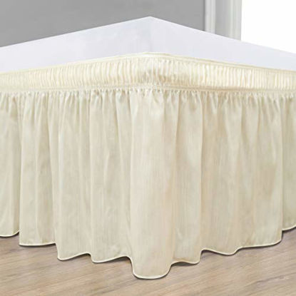 Picture of Biscaynebay Wrap Around Bedskirts with Adjustable Elastic Belts, Elastic Dust Ruffles, Easy Fit Wrinkle & Fade Resistant Luxrious Fabric, Ivory for King & California King Size Beds 25 Inches Drop