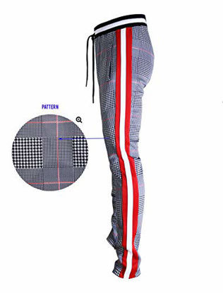 Picture of SCREENSHOT-P11957 Mens Hip Hop Premium Slim Fit Track Pants - Athletic Jogger Checker Pattern Color Block Print Bottoms-Black/Patch-3XLarge