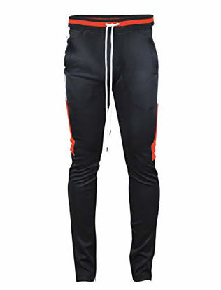 Picture of SCREENSHOTBRAND-P11855 Mens Hip Hop Premium Slim Fit Track Pants - Athletic Jogger Bottom with Side Multicolor Taping-Bk/Red-XLarge