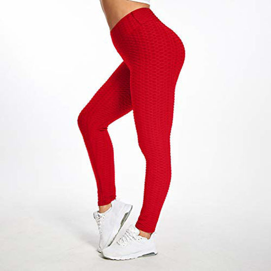FIRERO Women's Bubble Hip Butt Lifting Legging High Waist Workout Tummy  Control Yoga Tights(A-Red,XX-Large)