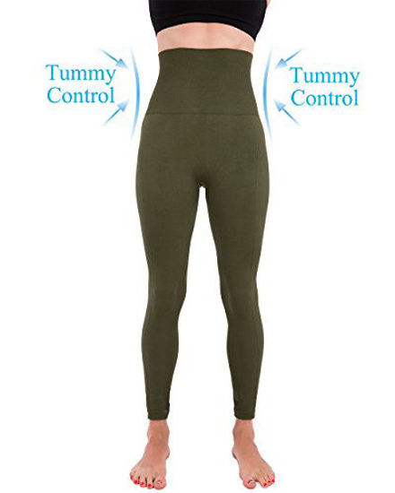 GetUSCart- Homma Activewear Thick High Waist Tummy Compression Slimming  Body Leggings Pant (Medium, Olive)