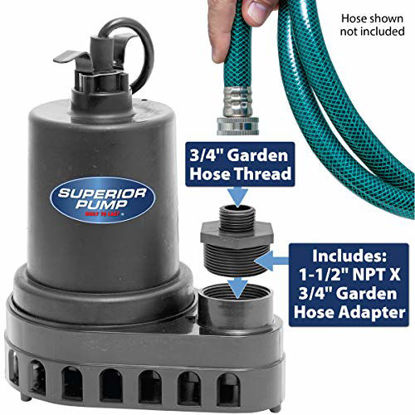 Picture of Superior Pump 91570 1/2 HP Thermoplastic Submersible Utility Pump with 10-Foot Cord, Black