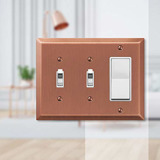 AMERELLE Century Single Toggle/Single Rocker Steel Wall Plate - Brushed Nickel Finish, Standard Size