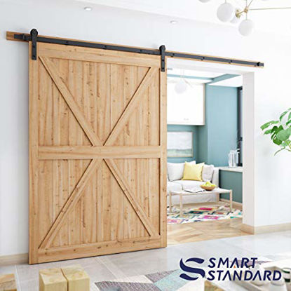 Picture of SMARTSTANDARD 10ft Heavy Duty Sturdy Sliding Barn Door Hardware Kit - Smoothly and Quietly - Easy to Install - Includes Step-by-Step Installation Instruction -Fit 60" Wide Door Panel (I Shape Hangers)